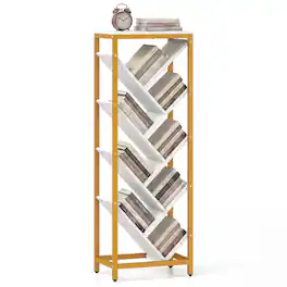 Costway - Tree Bookshelf 9-Tier Freestanding Bookcase Corner Narrow Display Shelf for Home - White & Gold