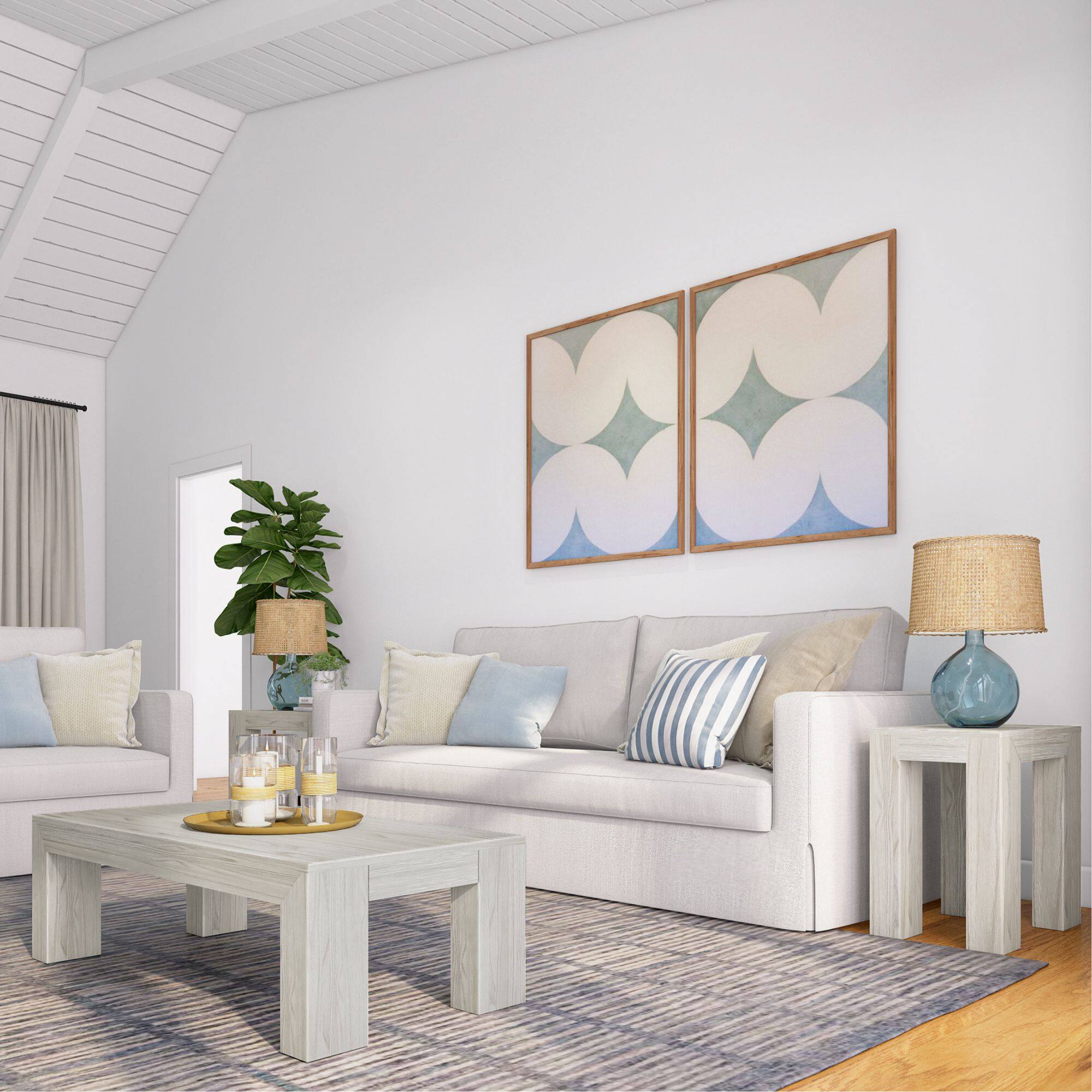 Alt View 5. Plank+Beam - Modern Rectangular Side Table (25in x 15in / 630mm x 375mm), White Sand Wirebrush - White Sand Wirebrush.