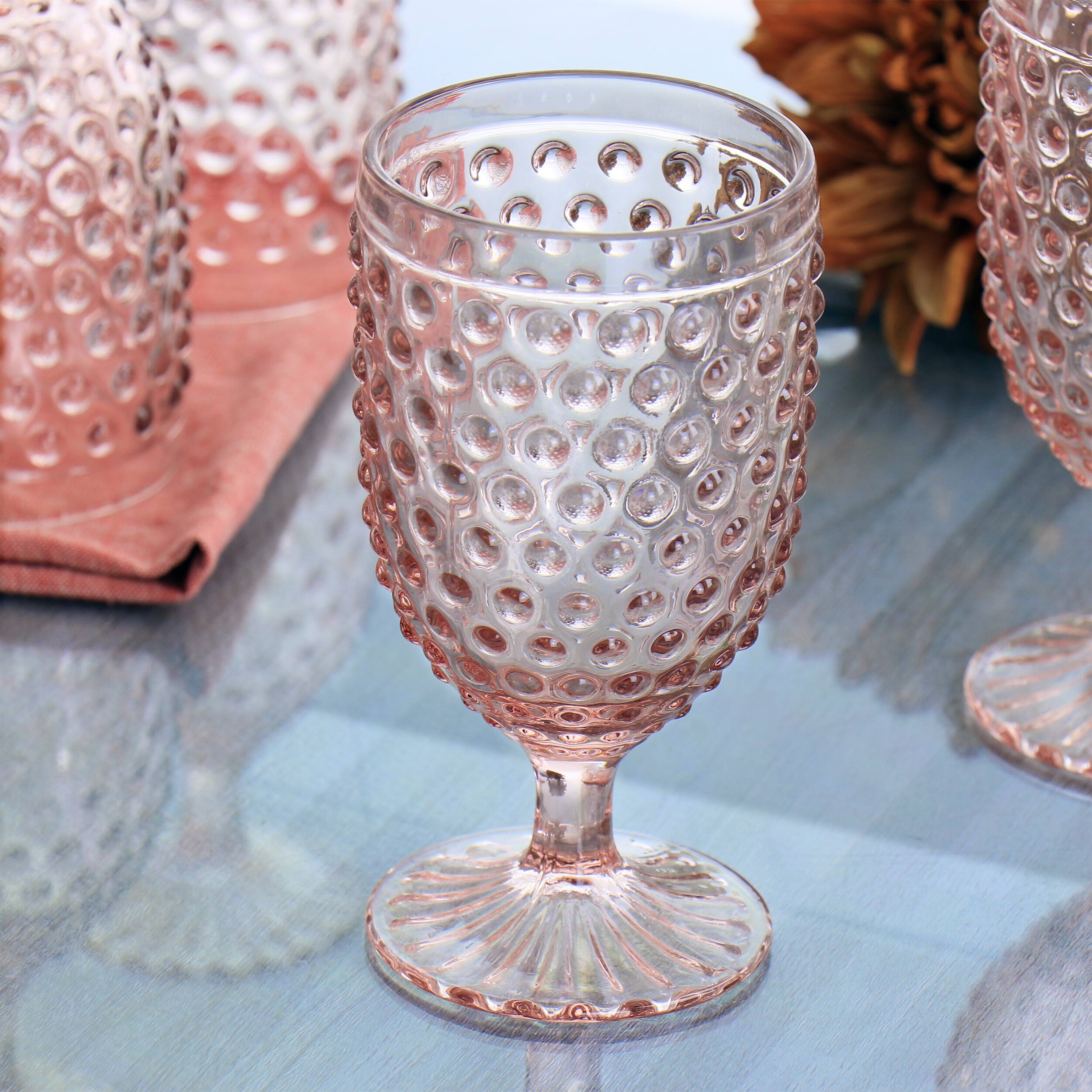 Alt View 4. Martha Stewart - Martha Stewart 6 Piece 14.2 Ounce Clear Glass Hobnail Goblet Drinkware Set in Pink - Pink.