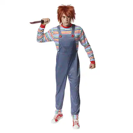 Front. Costume Culture by Franco - Evil Doll Adult Mens Costume | Extra Large - Blue.