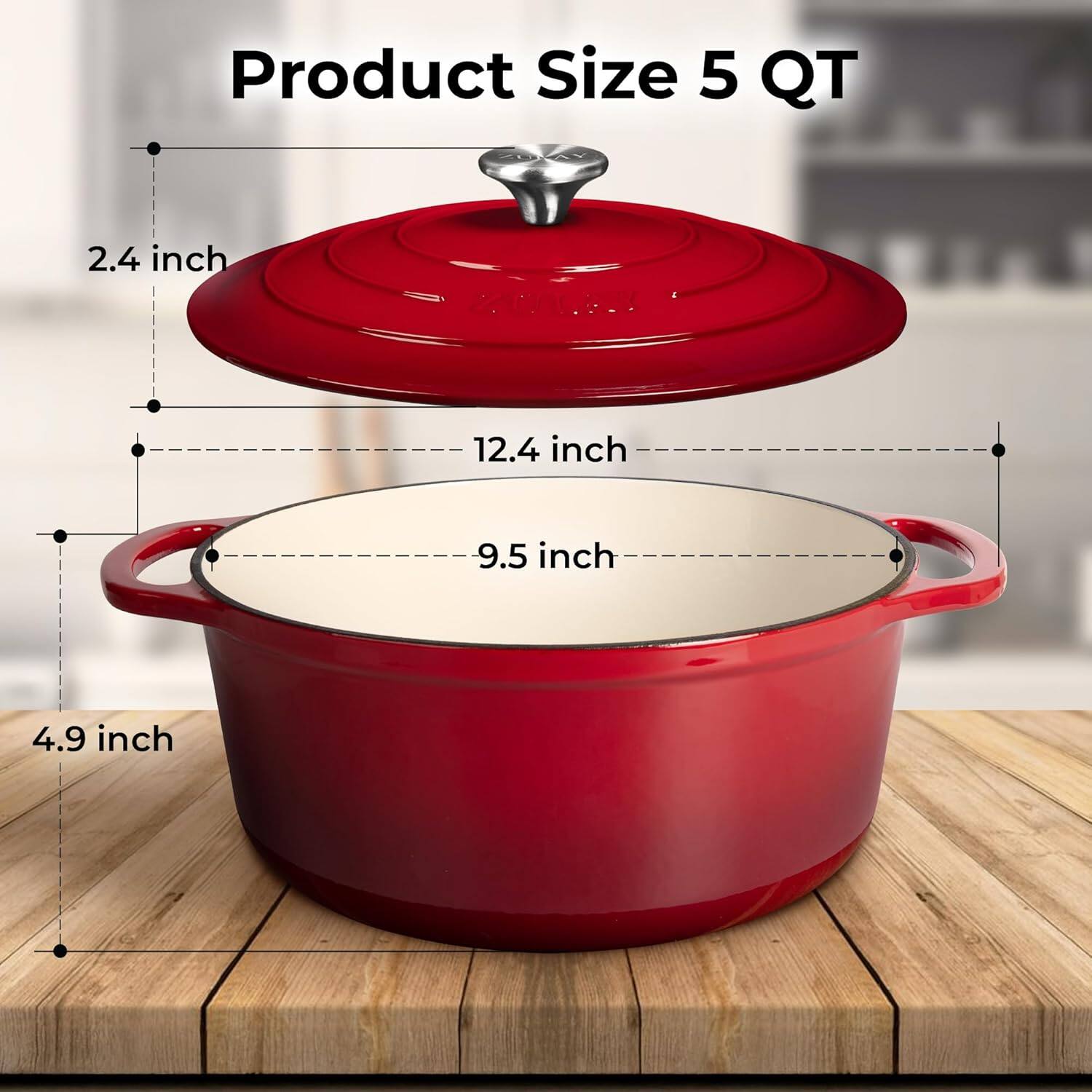 Product Size 5 QT

- 2.4 inch
- 12.4 inch
- 9.5 inch
- 4.9 inch