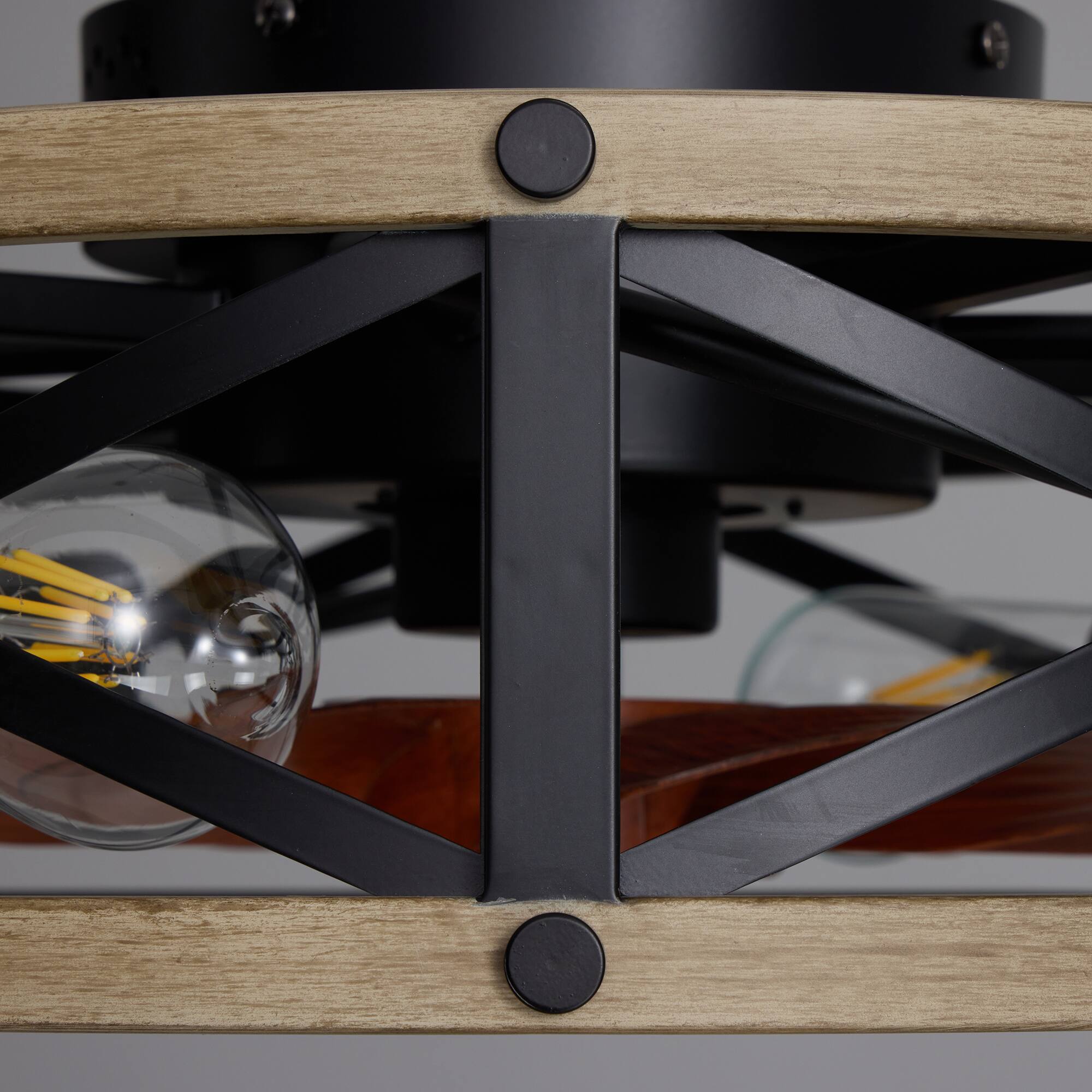 Alt View 10. Siljoy - 20 Inch Light Wood Grain Caged Flush Mount Ceiling Fan Light, Rustic Silent Low Profile Fan Lamp for Bedroom - Brown.