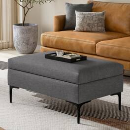 Tiramisubest - Slate Grey Linen Rectangular Coffee Table Storage Ottoman - Gray