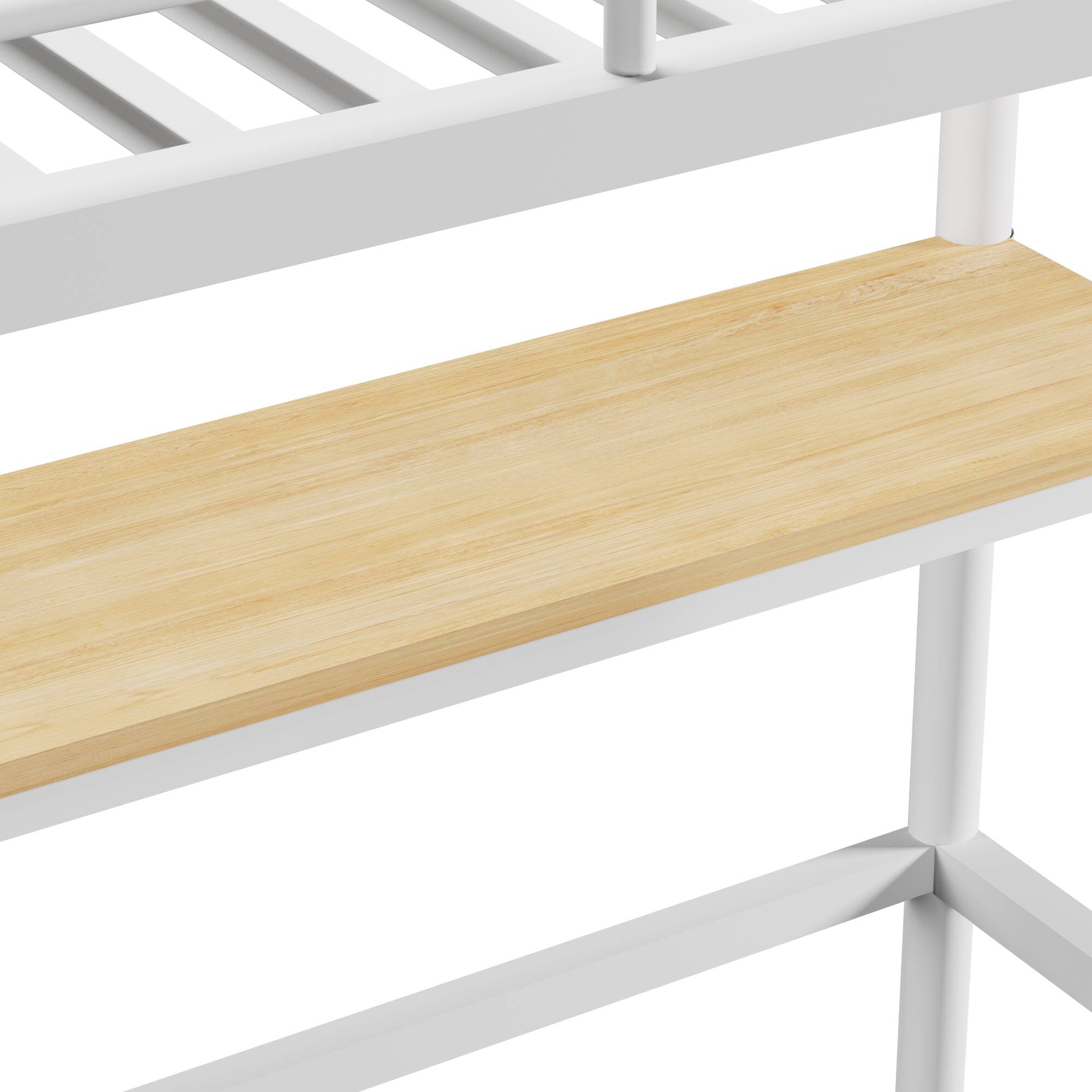 Alt View 2. Vecelo - Twin Loft Bed with Desk, Metal Frame with Guardrails, Noise-Free Slats, Reversible Ladder, Space-Saving Design - Nature White.