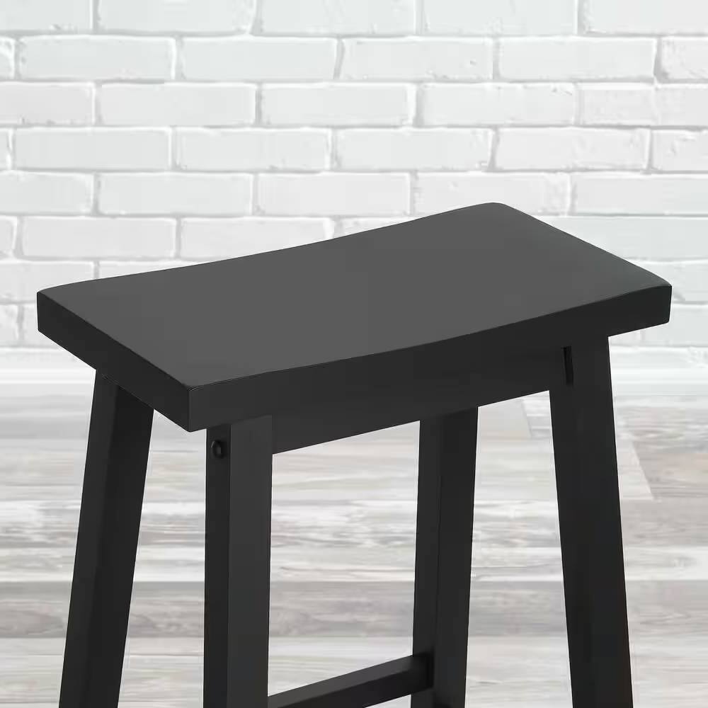 Left. Hivvago - Set of 2 Farmhouse Bar Height Saddle Seat Barstool in Charcoal Black Wood Finish - black.