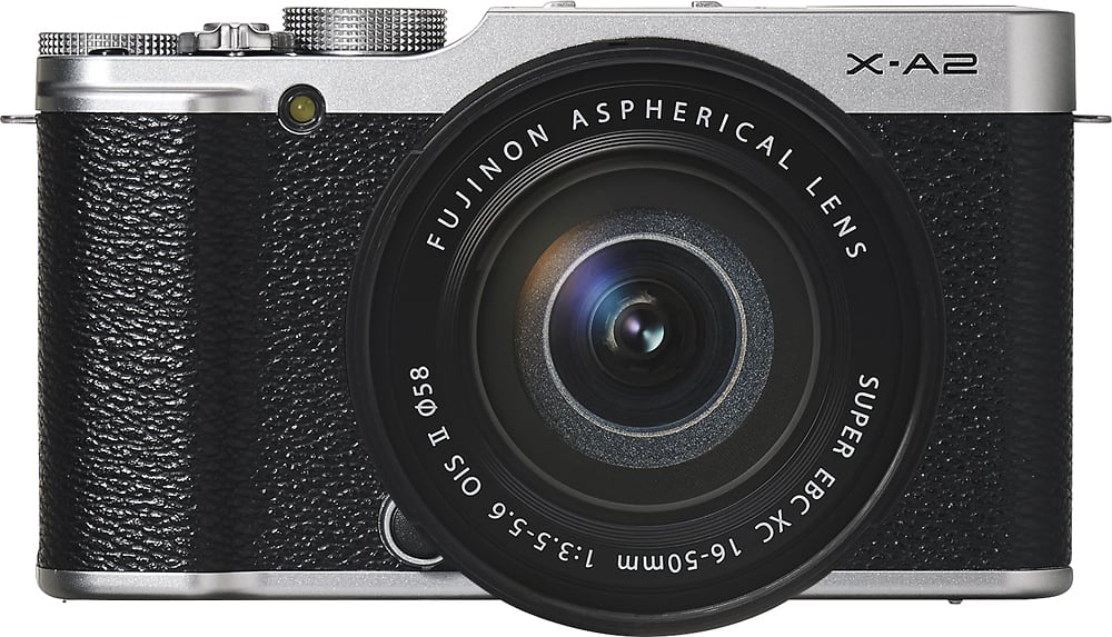 Front. Fujifilm - X-A2 Mirrorless Camera with XC 16-50mm Lens - Silver.