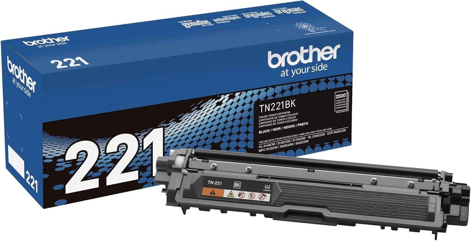 Brother - Genuine Standard Yield Toner Cartridge, TN221BK, Replacement Black Toner, Page Yield Upto 2,500 Pages,