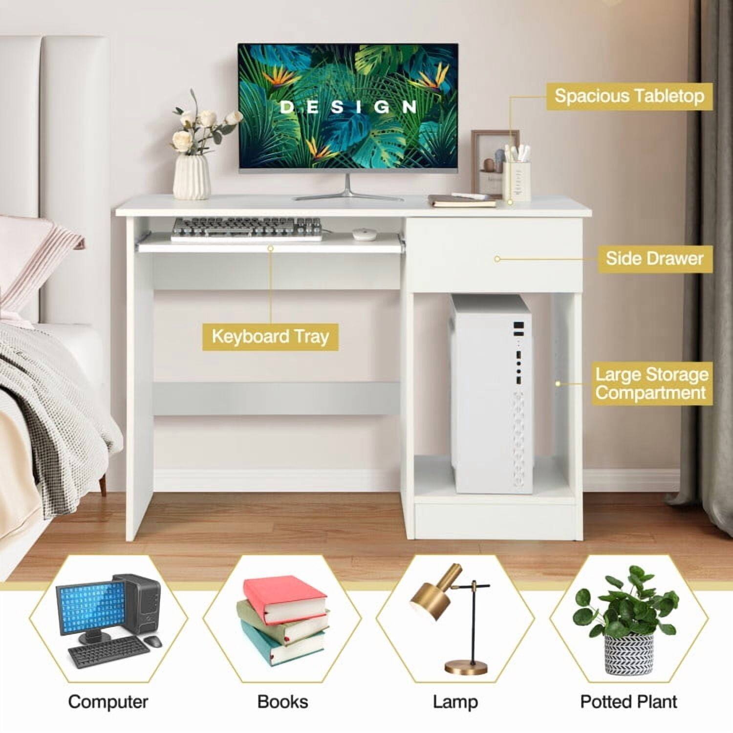 DESIGN Spacious Tabletop Side Drawer Keyboard Tray Large Storage Compartment Computer Books Lamp Potted Plant