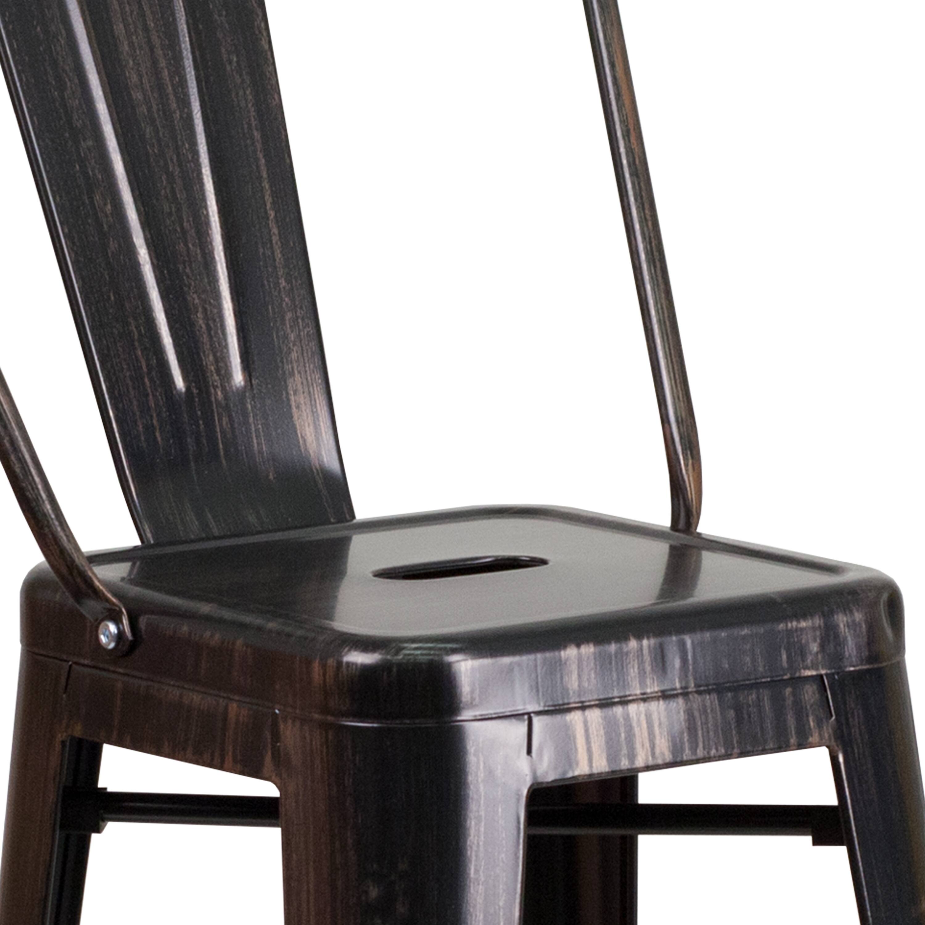 Alt View 9. Emma + Oliver - Commercial Grade 30"H Colorful Metal Indoor-Outdoor Barstool with Back - Black-Antique Gold.
