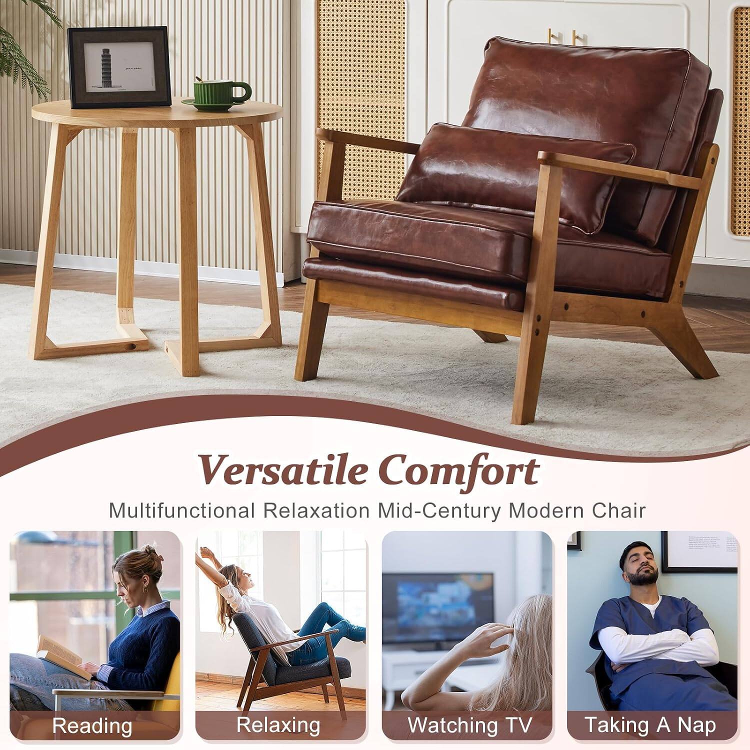 Versatile Comfort  
Multifunctional Relaxation Mid-Century Modern Chair

Reading  
Relaxing  
Watching TV  
Taking A Nap