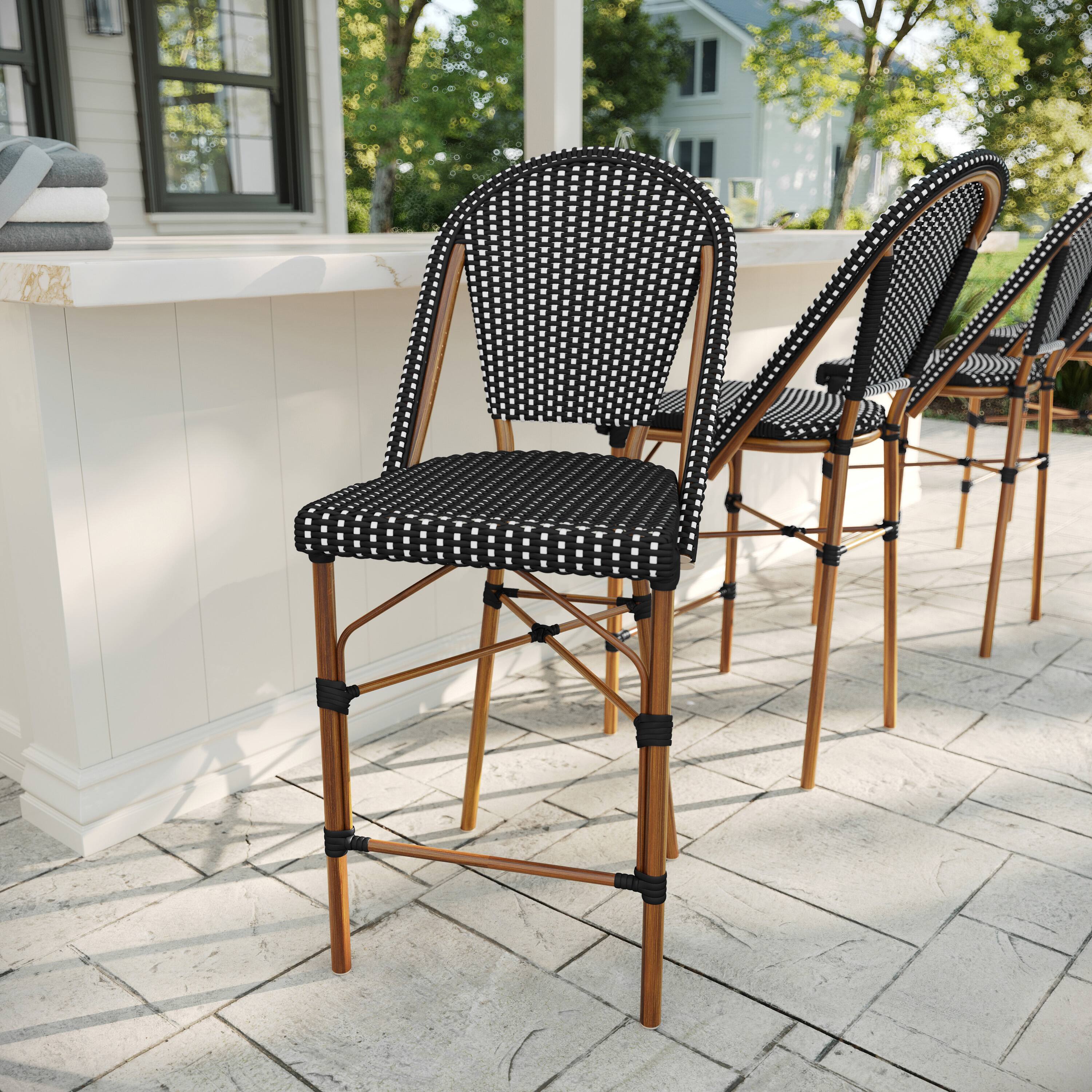Alt View 1. Martha Stewart - Lily Pond All-Weather Stackable Patio Bistro Counter Stool - Black & White/Natural Frame.