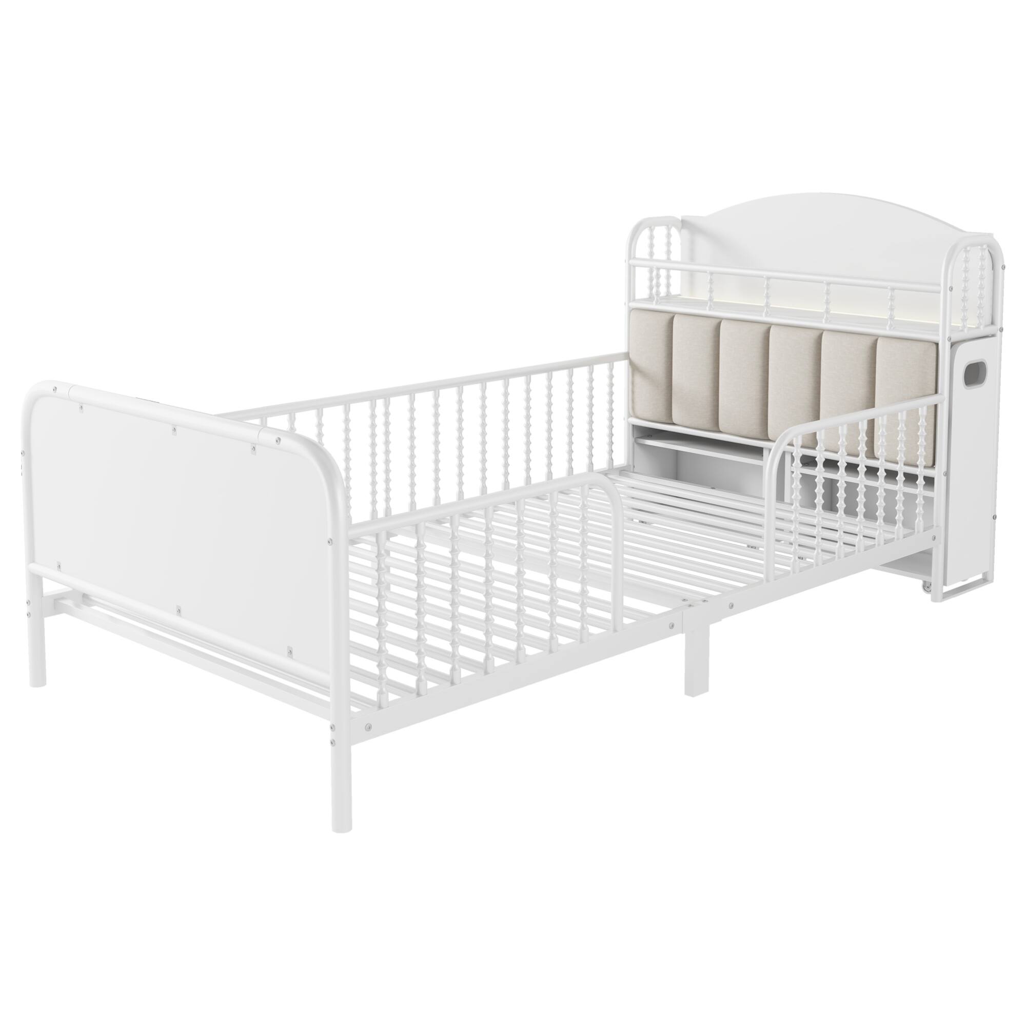 Alt View 9. GOODSILO - Twin Size Metal Platform Bed Frame with LED Lights and Pull-Out Storage Shelves for Kids - White.