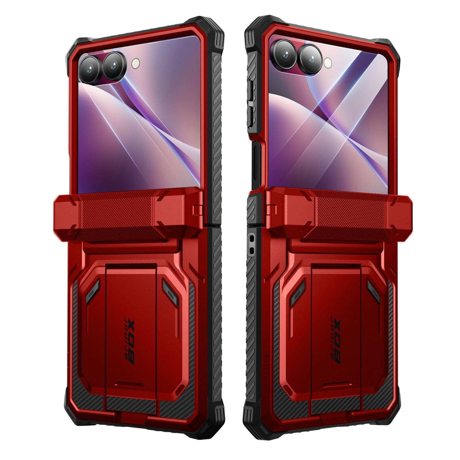 Alt View 9. i-Blason - i-Blason Armorbox Case for Samsung Z Flip7 – Kickstand, Screen Protector, Military-Grade - Metallic Red.