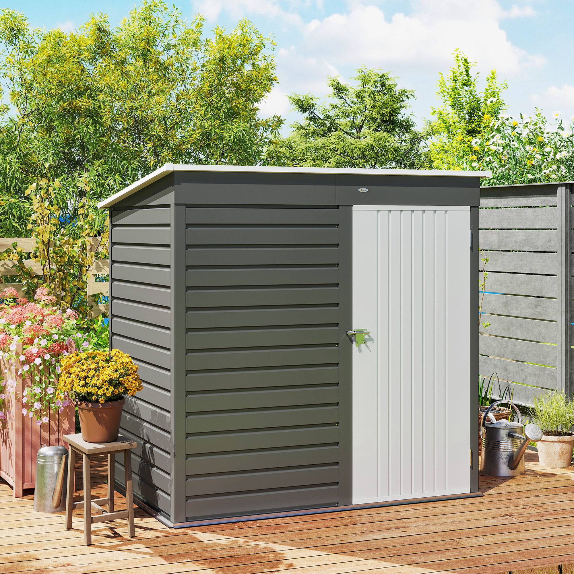 Alt View 7. Outsunny - x 4' Outdoor Garden Shed, Metal Storage Shed with Lockable Door and Gloves for Backyard Garden Patio.