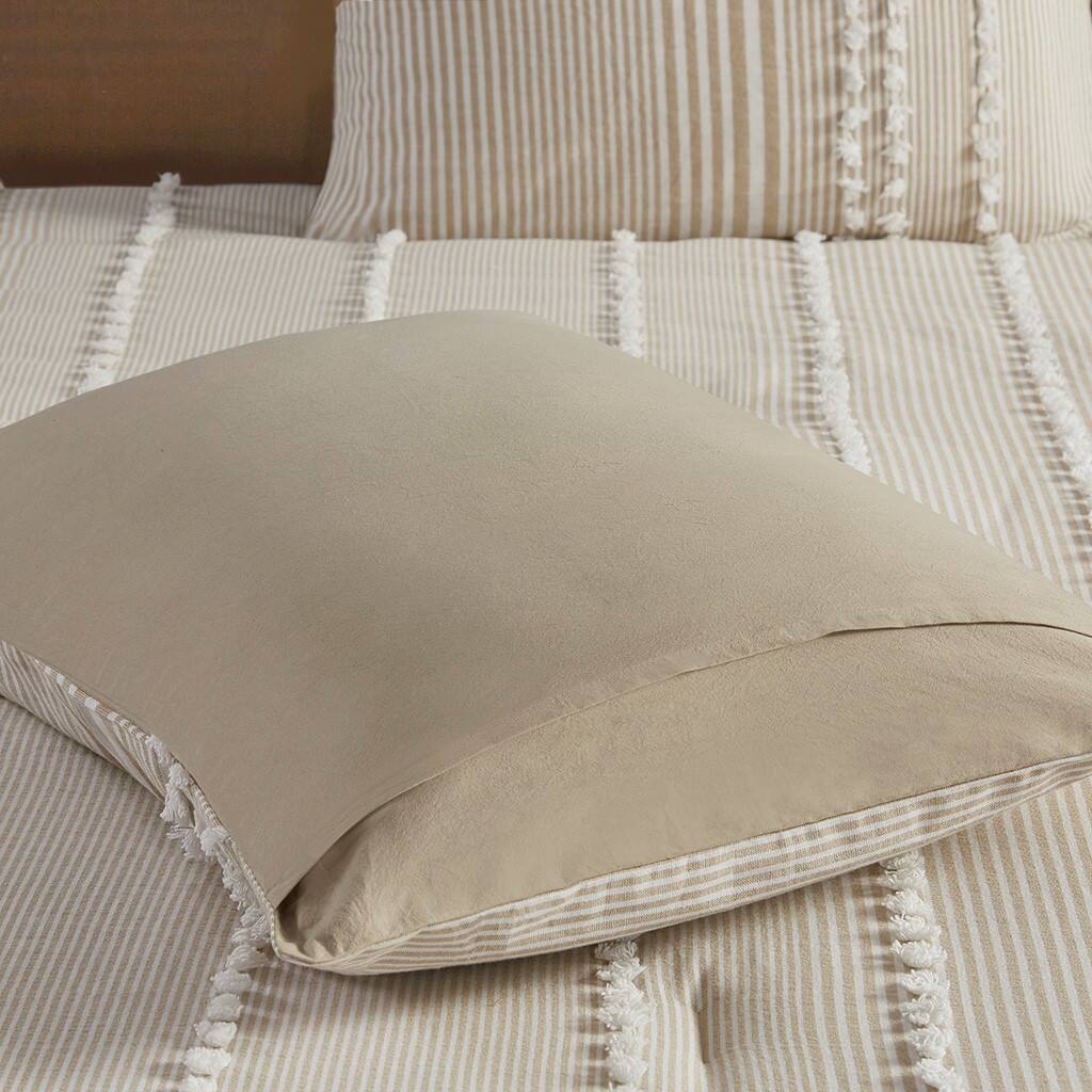 Alt View 3. Gracie Mills - Gracie Mills Randall 3-Piece Chic Farmhouse Chenille Stripe Cotton Duvet Cover Set - Taupe.