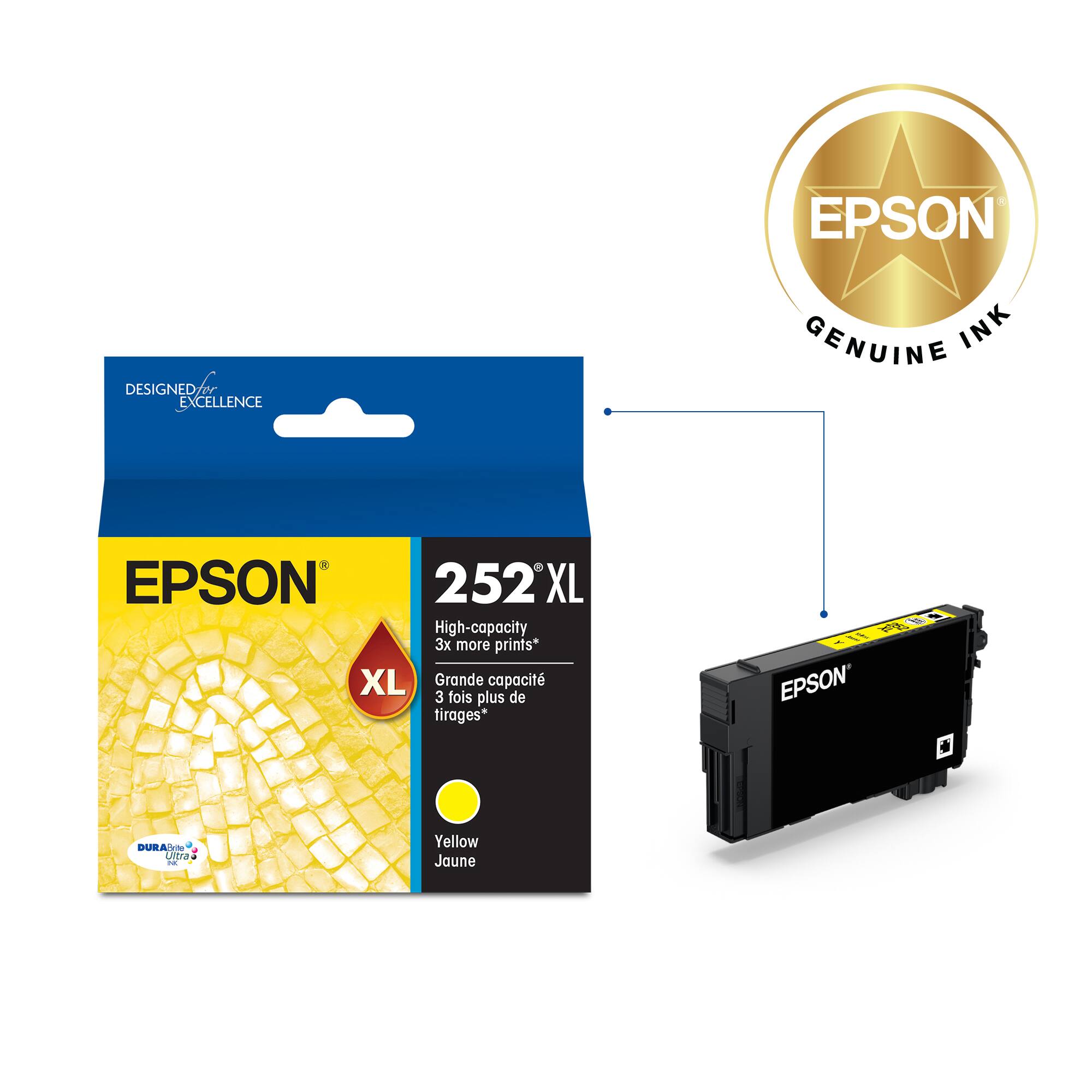 EPSON DESIGNED FOR EXCELLENCE GENUINE INK EPSON 252XL High-capacity 3x more prints* XL Grande capacit 3 fois plus de tirages* I EPSON . DURA/ J - Yellow Jaune
