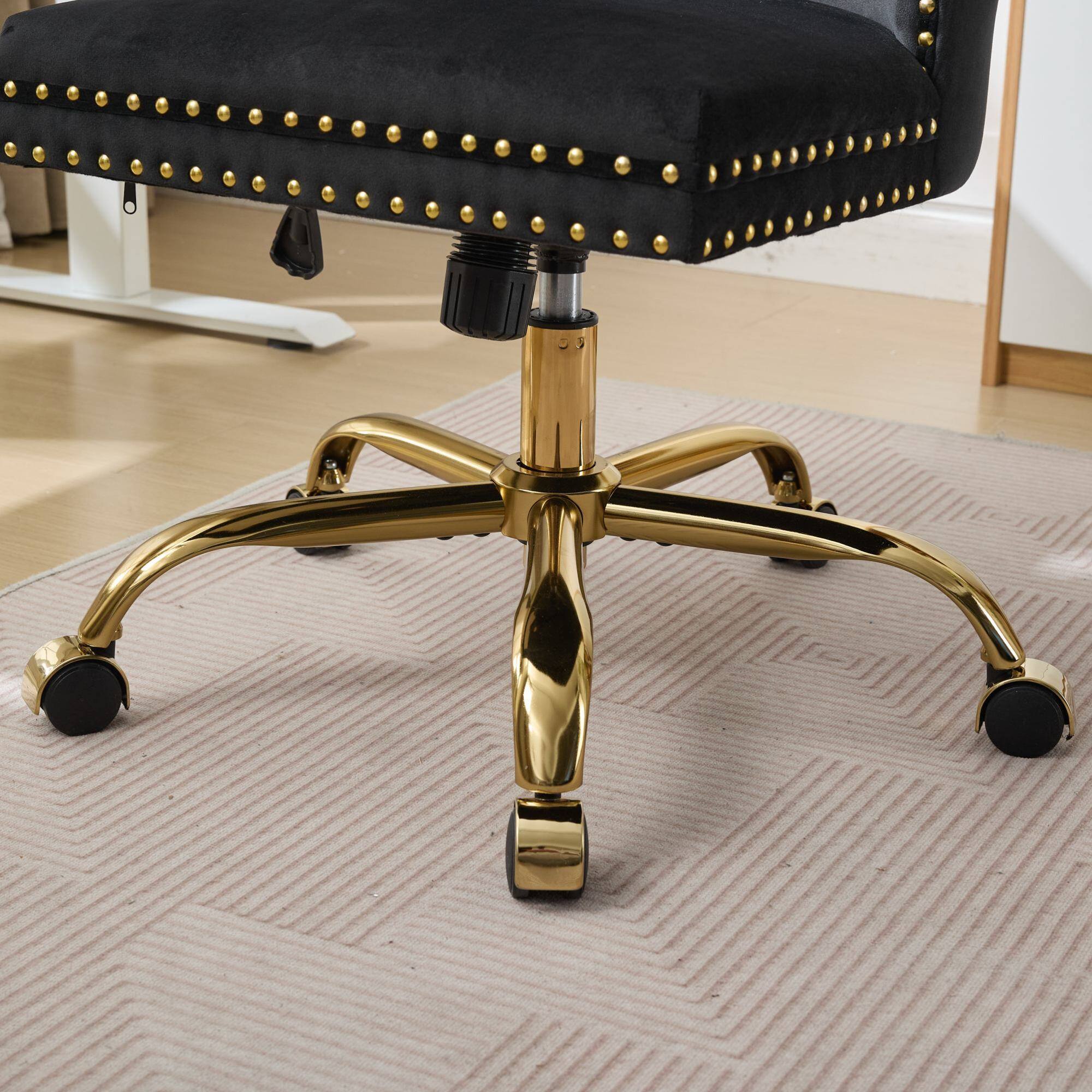 Alt View 9. GOODSILO - Modern Velvet Upholstered Office Chair with Tufted Button Design and Golden Metal Base for Home Workspace - Black.
