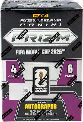 PANINI PRIZM
FIFA WORLD CUP 2026™
OFFICIALLY LICENSED TRADING CARDS
PANINI
4 CARDS PER PACK
6 PACKS PER BOX
LOOK FOR AUTOGRAPHS FROM SOME OF THE WORLD'S TOP PLAYERS!
NO PURCHASE NECESSARY SEE PACK FOR DETAILS