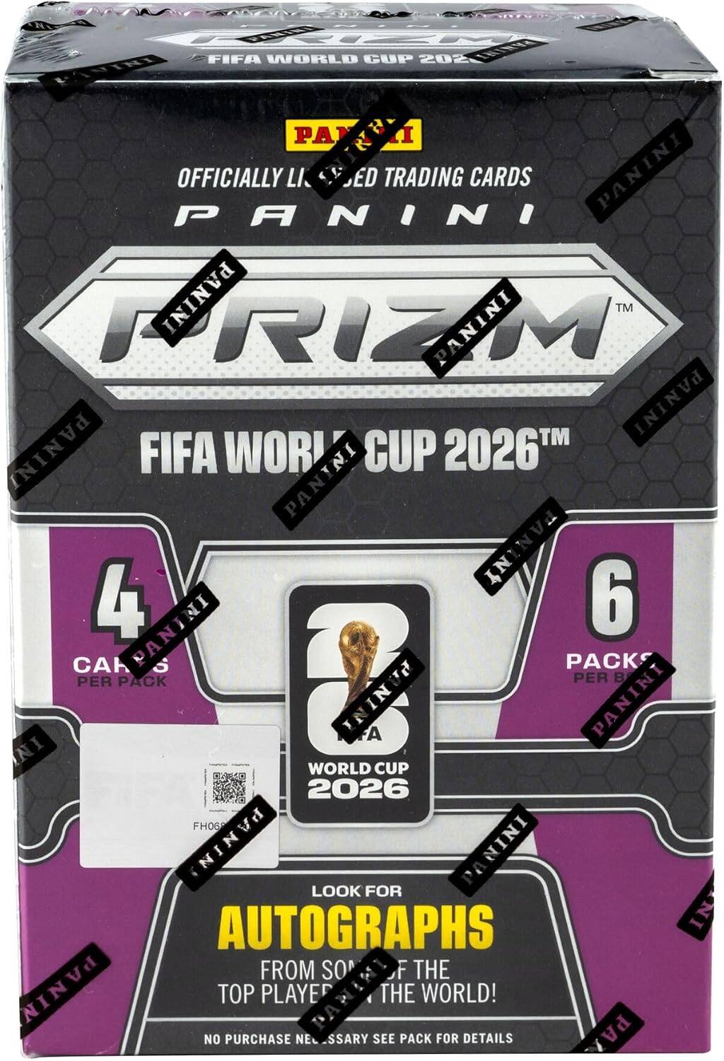 PANINI PRIZM  
FIFA WORLD CUP 2026™  
OFFICIALLY LICENSED TRADING CARDS  
PANINI  
4 CARDS PER PACK  
6 PACKS PER BOX  
LOOK FOR AUTOGRAPHS FROM SOME OF THE WORLD'S TOP PLAYERS!  
NO PURCHASE NECESSARY SEE PACK FOR DETAILS