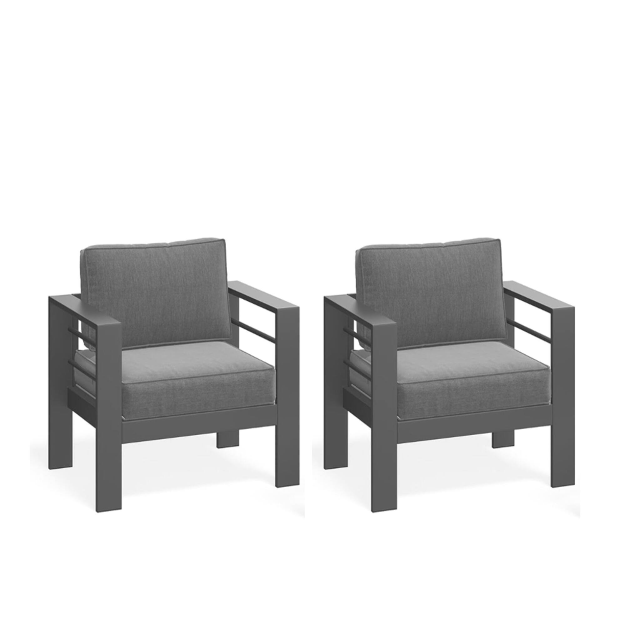 Alt View 5. Mondawe - Set of 2 28" All-Weather Metal Patio Armchairs with Cushions - Gray.