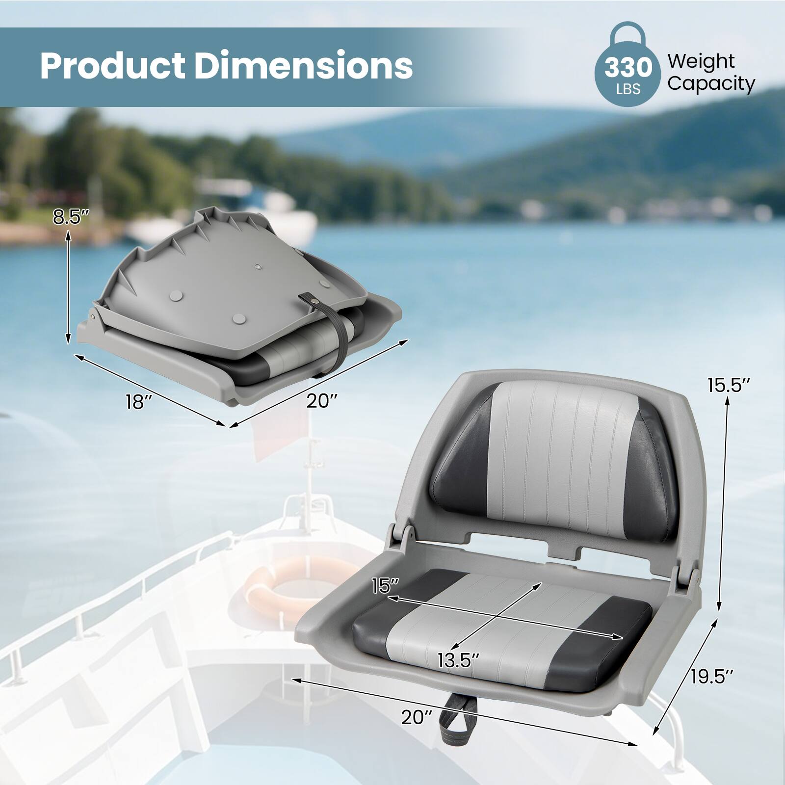 Product Dimensions: 8.5" x 18" x 20"  
Weight Capacity: 330 LBS