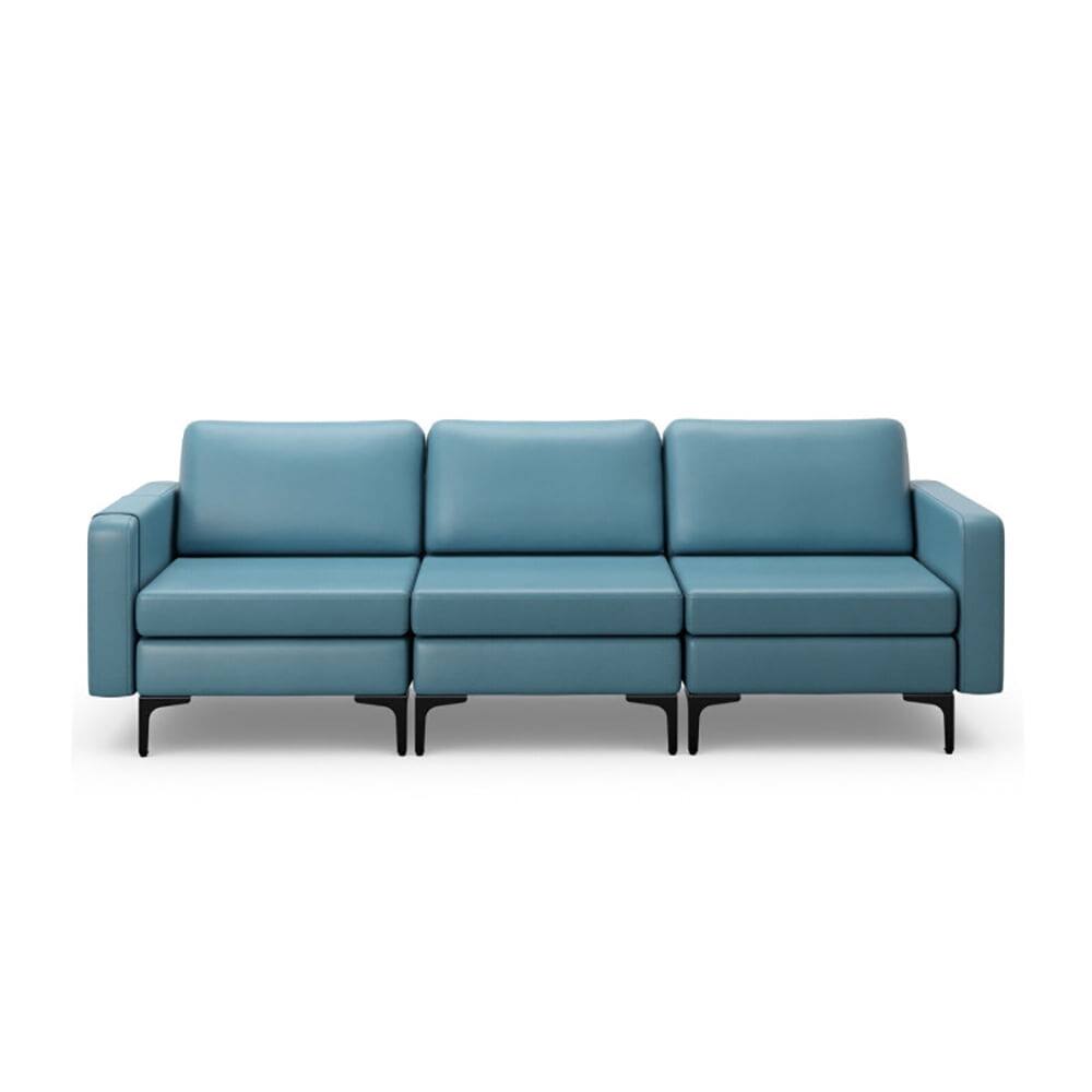 Front. Kadyn - 3-Seat Sectional Sofa Couch with Armrest Magazine Pocket and Metal Leg-Blue, Sectional Sofa Couch Living Room Sleeper - Blue.