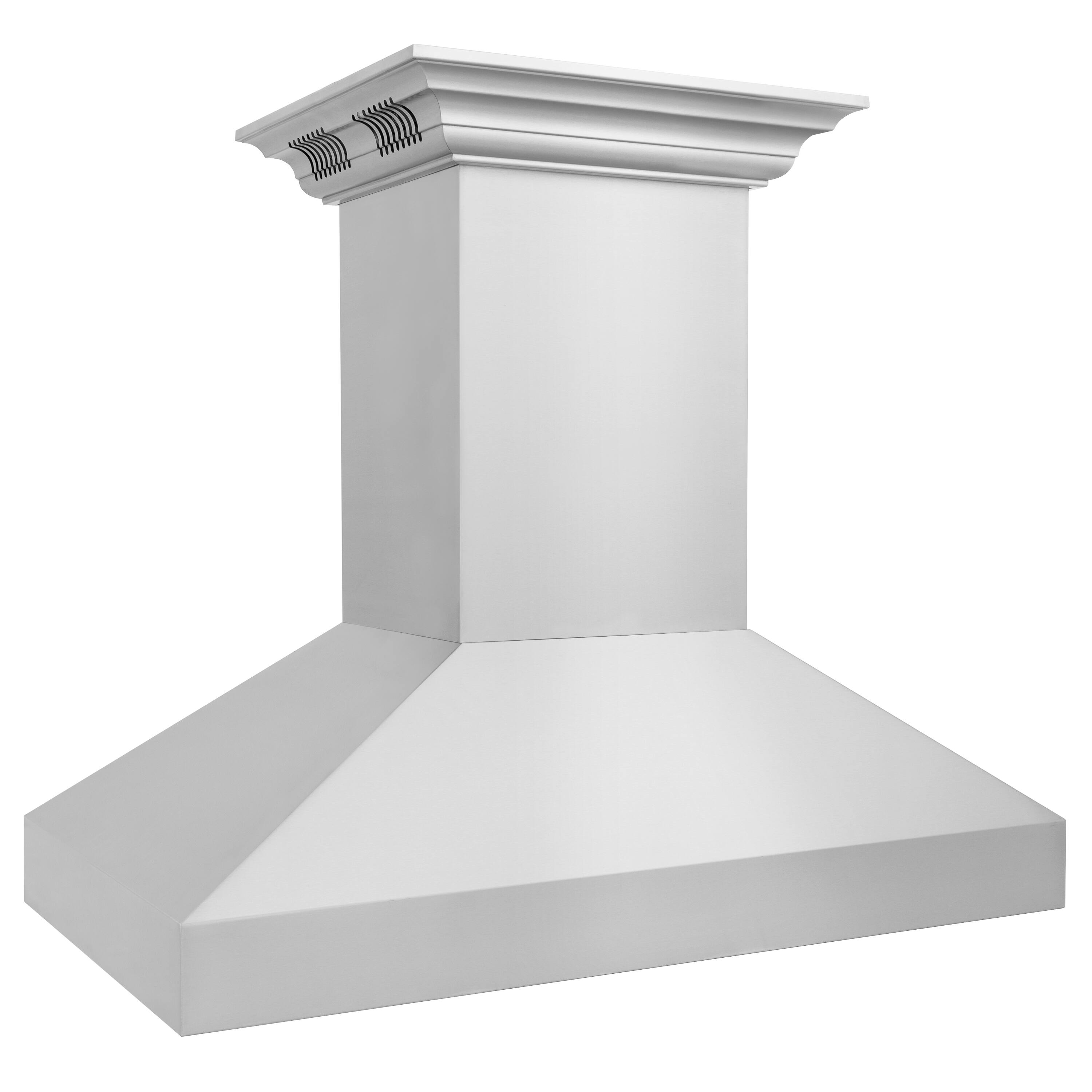 Angle. ZLINE - 36 in. ZLINE CrownSound™ Ducted Vent Island Mount Range Hood in Stainless Steel with Built-in Bluetooth Speakers - Stainless Steel.