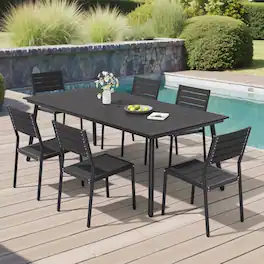 Crestlive Products - Water Proof 7/9/11pc Patio Dining Set Aluminum Frame Rectangle Table Stackable Stationary Chairs - Black-9PC