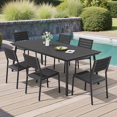 Front. Crestlive Products - Crestlive Products Water Proof 7/9/11pc Patio Dining Set Aluminum Frame Rectangle Table Stackable Stationary Chairs - Black-9PC.