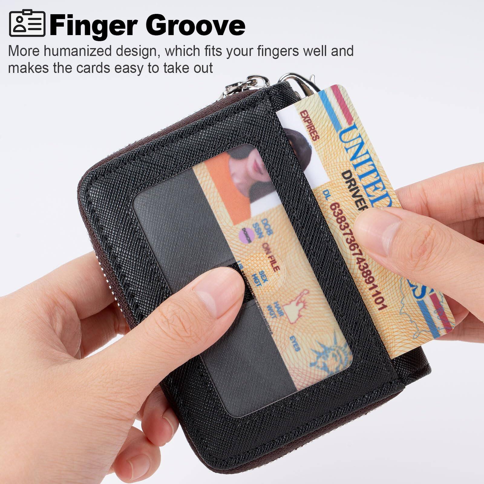 Left. Jadie Link - Credit Card Holder Zipper Wallet Women Small Accordion Cases Keychain Business Black Unique Design credit card holders - Black.