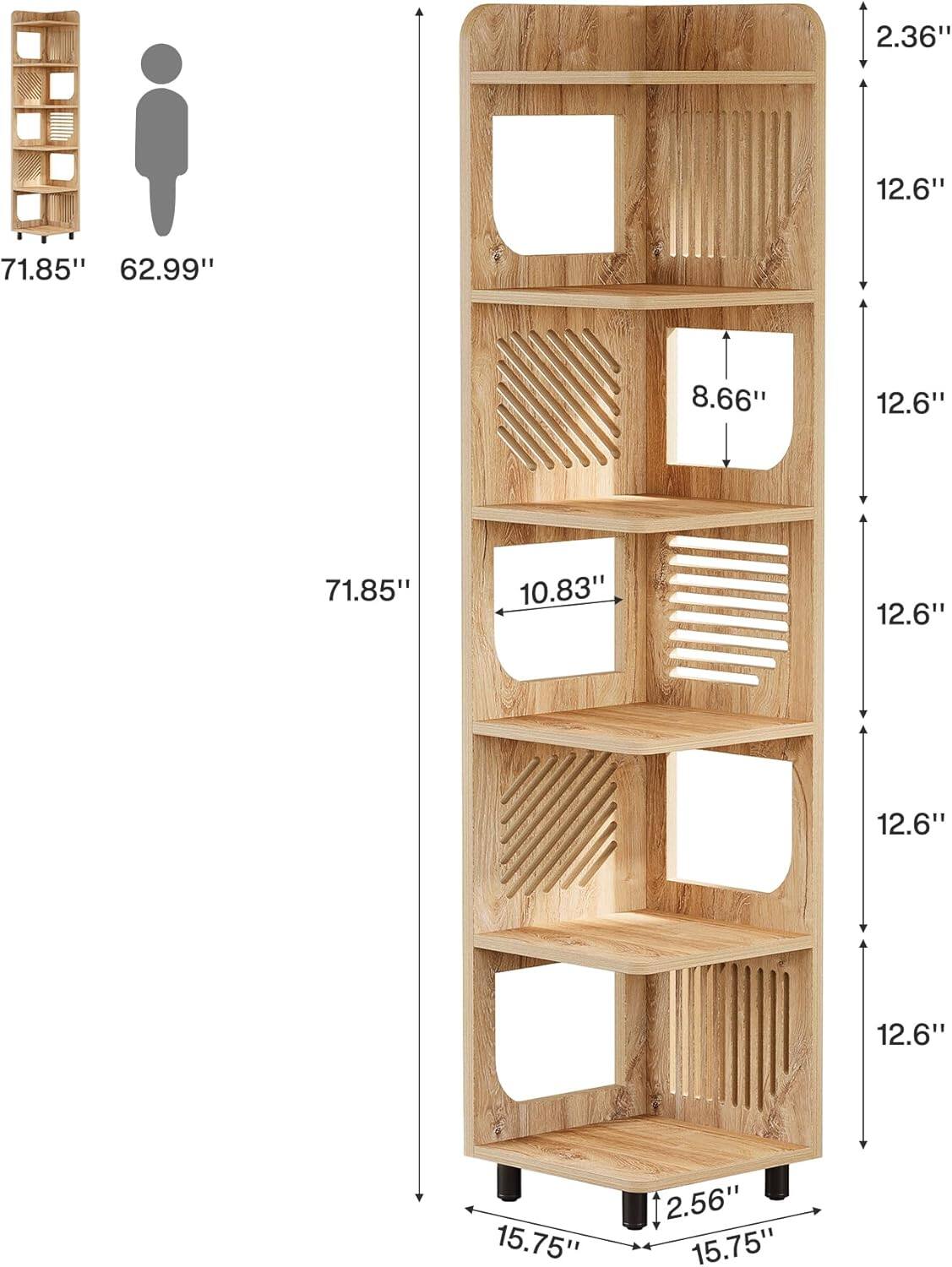 Tribesigns Corner Bookshelf with Engineered Wood Construction and Space ...