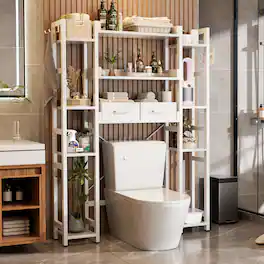Aheaplus - 11-Tier Over The Toilet Storage Rack, Bathroom Organizer Rack with 2 Drawers and Adjustable Shelves, Space Saving - White