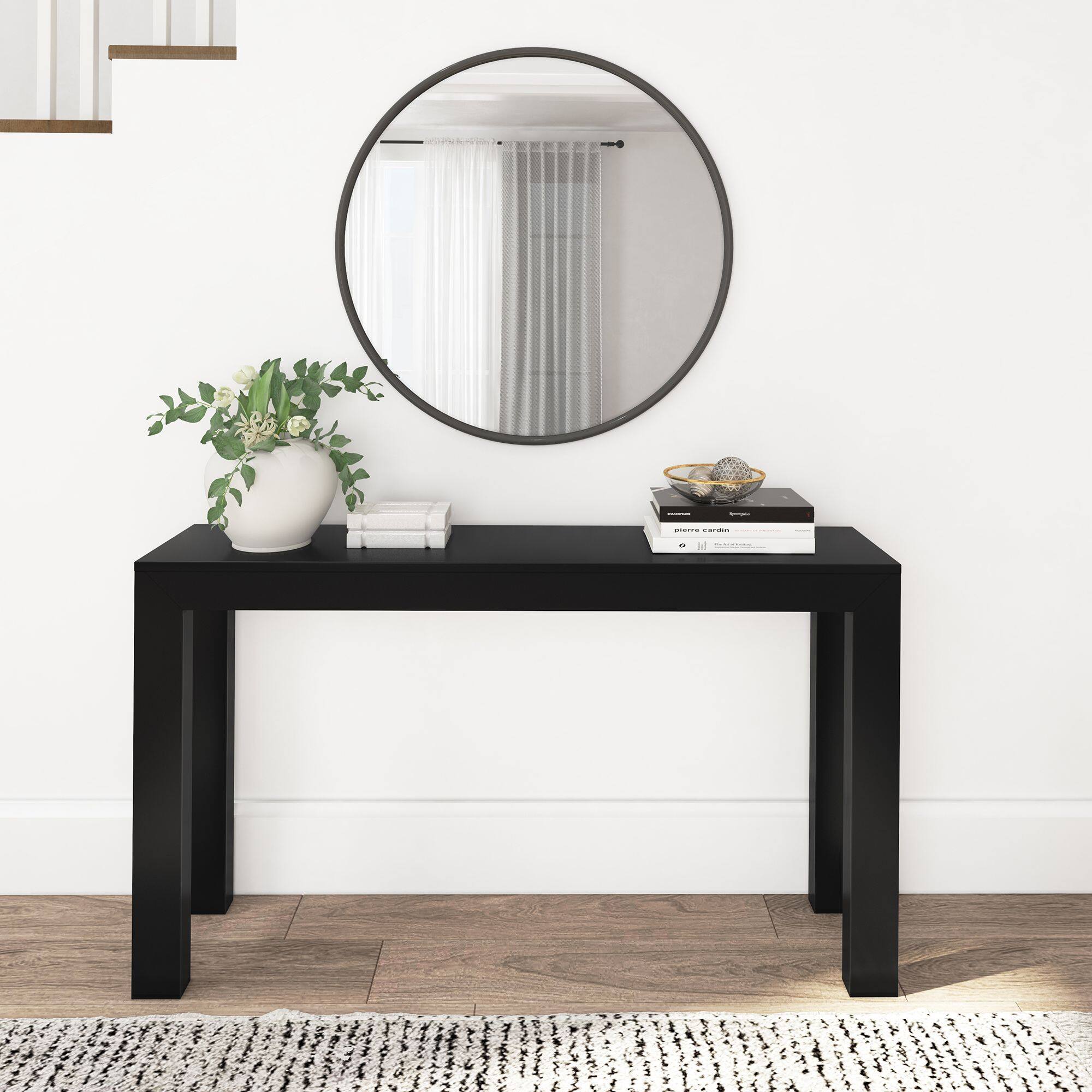 Alt View 1. Plank+Beam - Modern Console Table (56in / 1420mm), Black - Black.