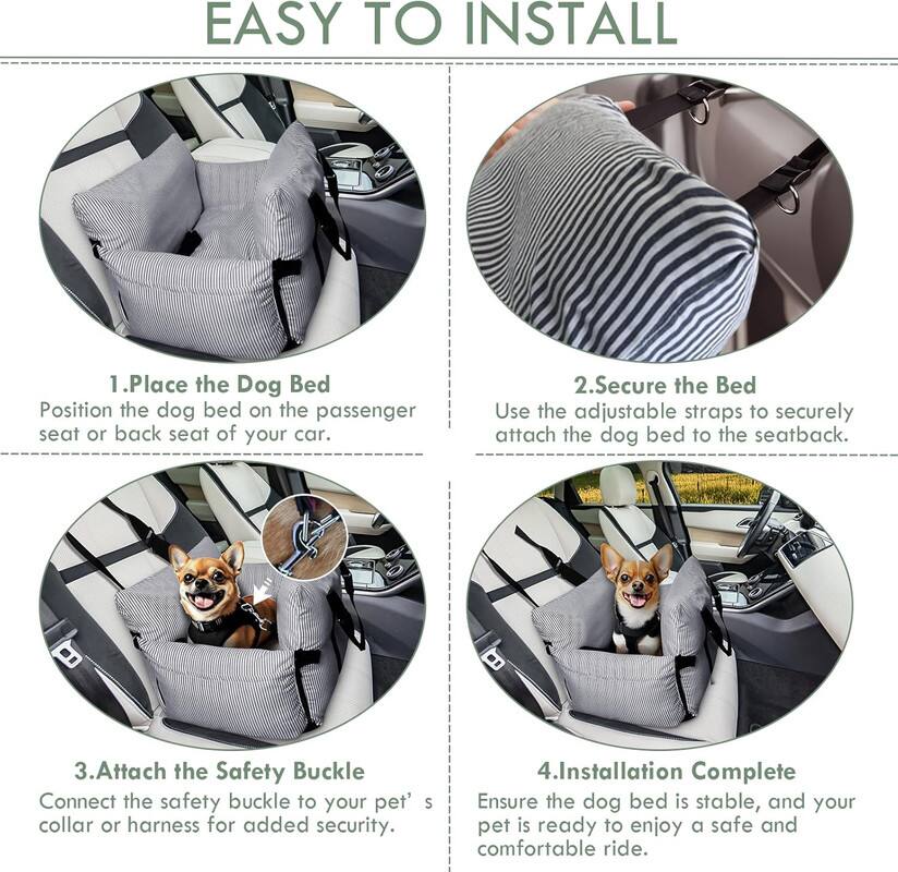 1. Place the Dog Bed
2. Secure the Bed
3. Attach the Safety Buckle
4. Installation Complete