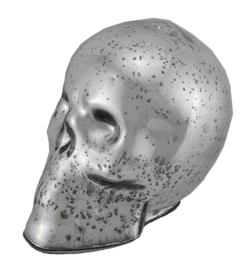 Alt View 1. Zeckos - Silver Mercury Glass Skull Statue - Silver.