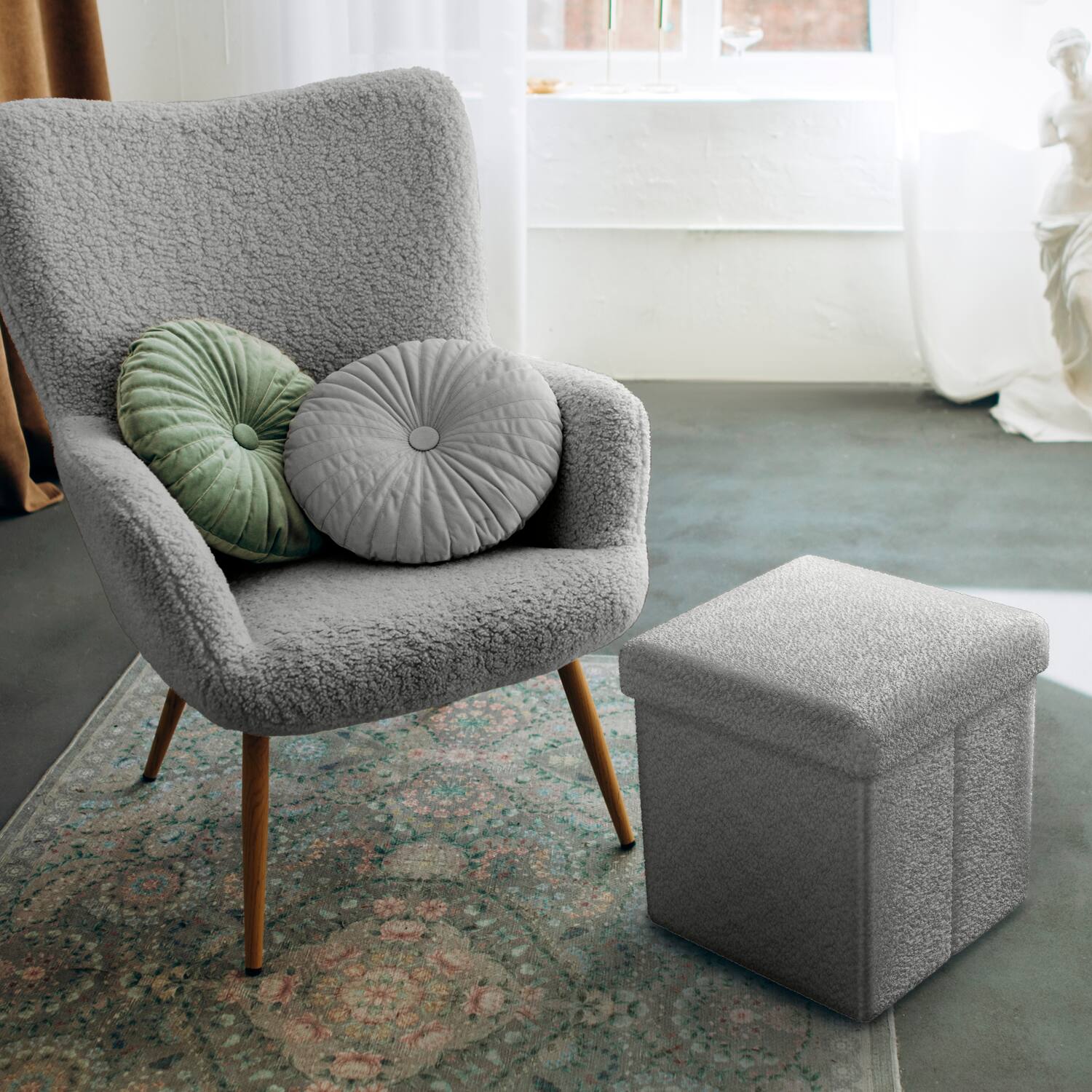 Angle. Sorbus - Sorbus Fabric Ottoman, Perfect for Living Room, Bedroom, Toy Storage, Stylish Footrest, Collapsible - Gray.