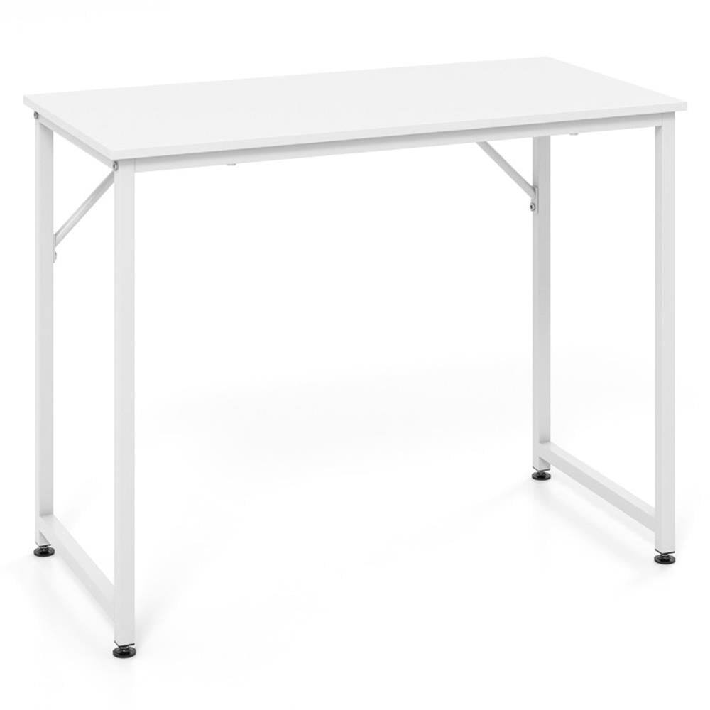 Back. Pefilos - L Shaped Computer Desk & Writing Workstation for Home & Office, White - White.