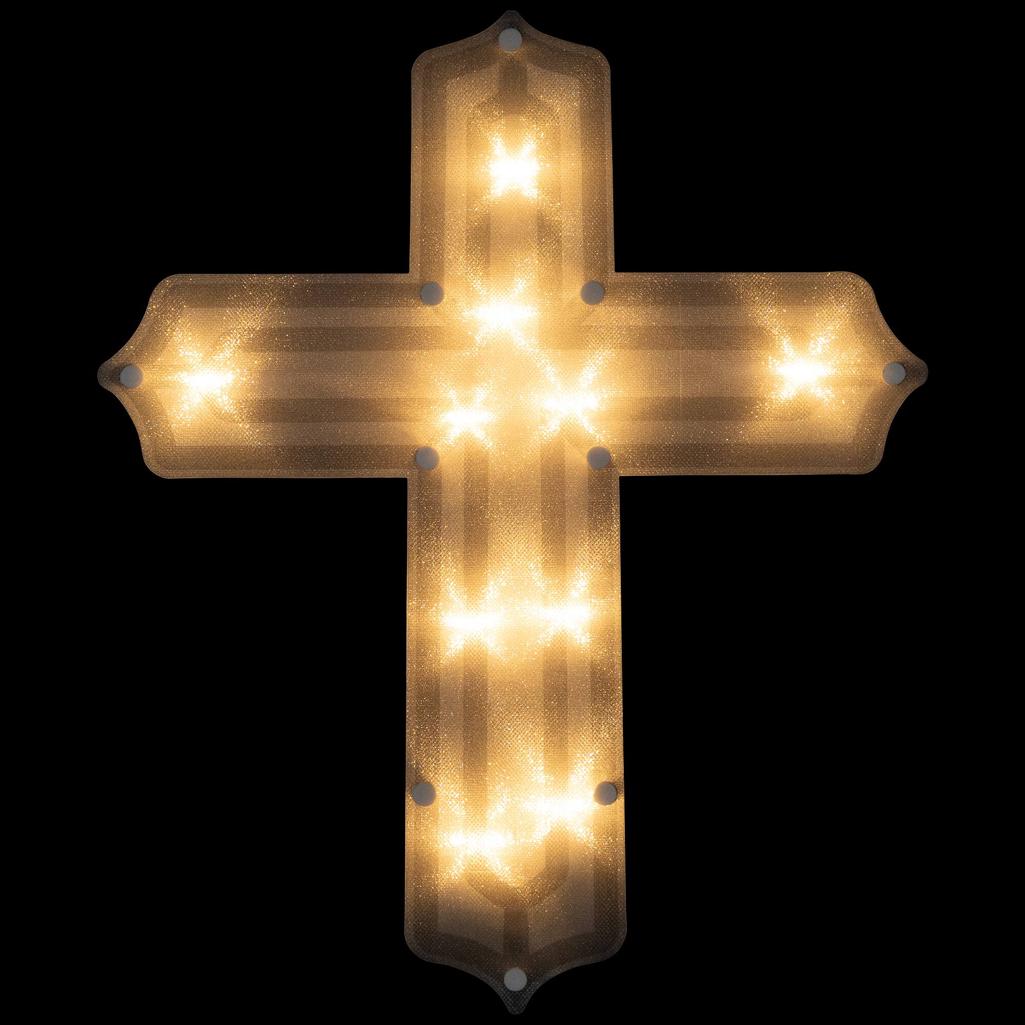 Front. Northlight - Lighted Cross Easter Window Decoration - 14" - White.