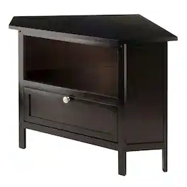 FurniFact - Solid Wood Corner TV Stand With Storage Flip Down Door And Open Shelf - Espresso
