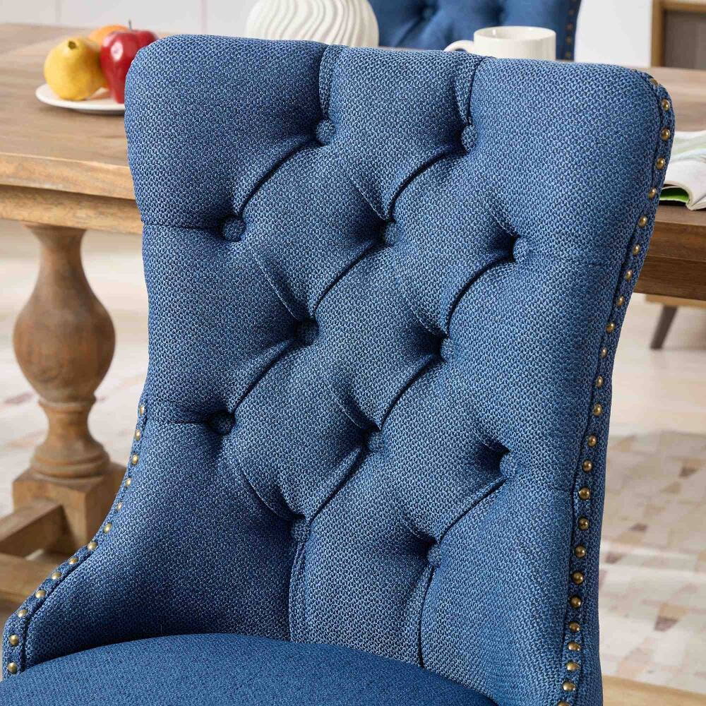 Alt View 6. Loheer - Loheer Blue Linen Dining Chairs Set of 2 Tufted Upholstered High Back Solid Wood Legs Nailhead Trim Modern Contemporary - Blue.