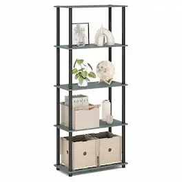 Furinno - TURN-N-TUBE Storage Shelves, 5-Tier Book Shelf, Corner Shelf, Toolless Open Shelves - Sage Green/Black