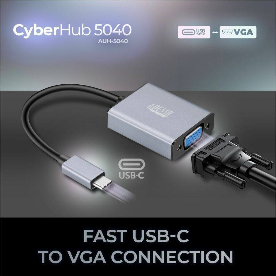CyberHub 5040  
AUH-5040  

USB TYPE-C  
VGA  

ADESSO  

FAST USB-C TO VGA CONNECTION