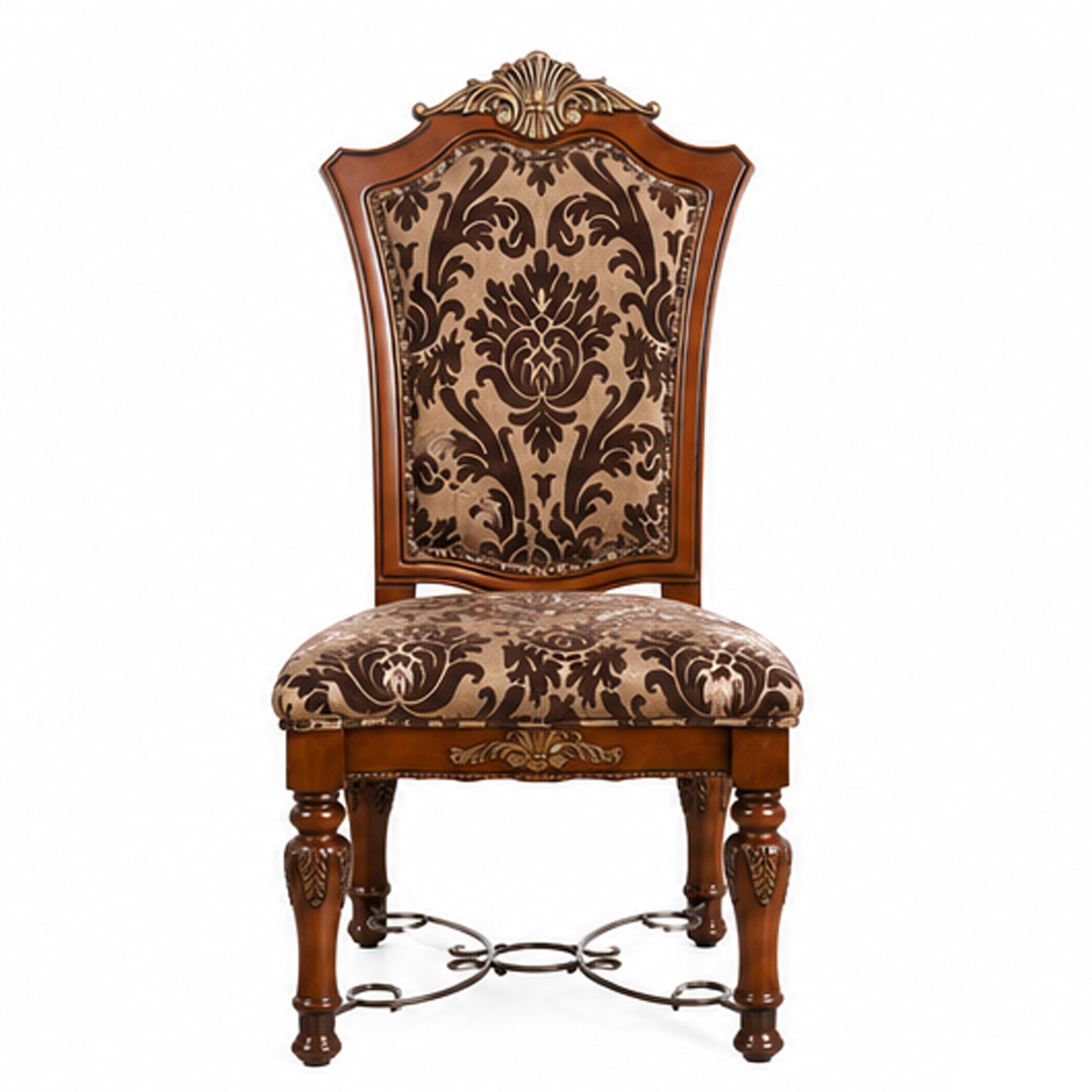 Angle. Manhattan Lane - Wooden Fabric Upholstered Side Chair With Floral Print, Brown, Pack Of Two - Brown.