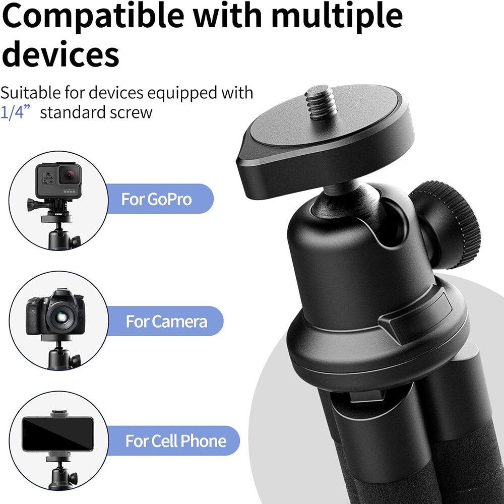 Compatible with multiple devices

Suitable for devices equipped with 1/4" standard screw

For GoPro

For Camera

For Cell Phone