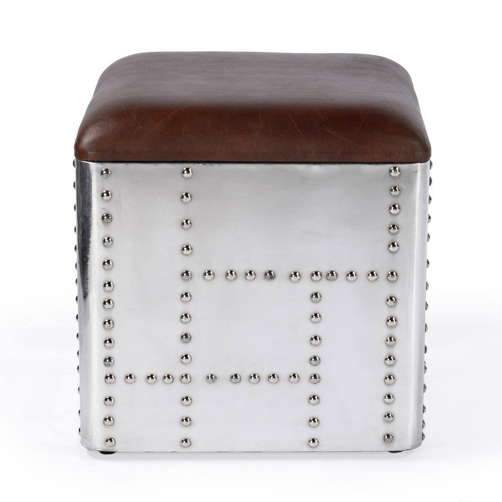 Angle. Butler Specialty - Midway Aviator Leather Ottoman - Medium Brown.
