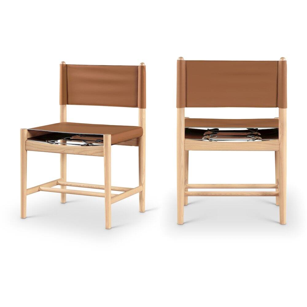 Front. Meridian Furniture - Rawlins Cognac Vegan Leather Upholstered Dining Chair, Set of 2 - Brown.