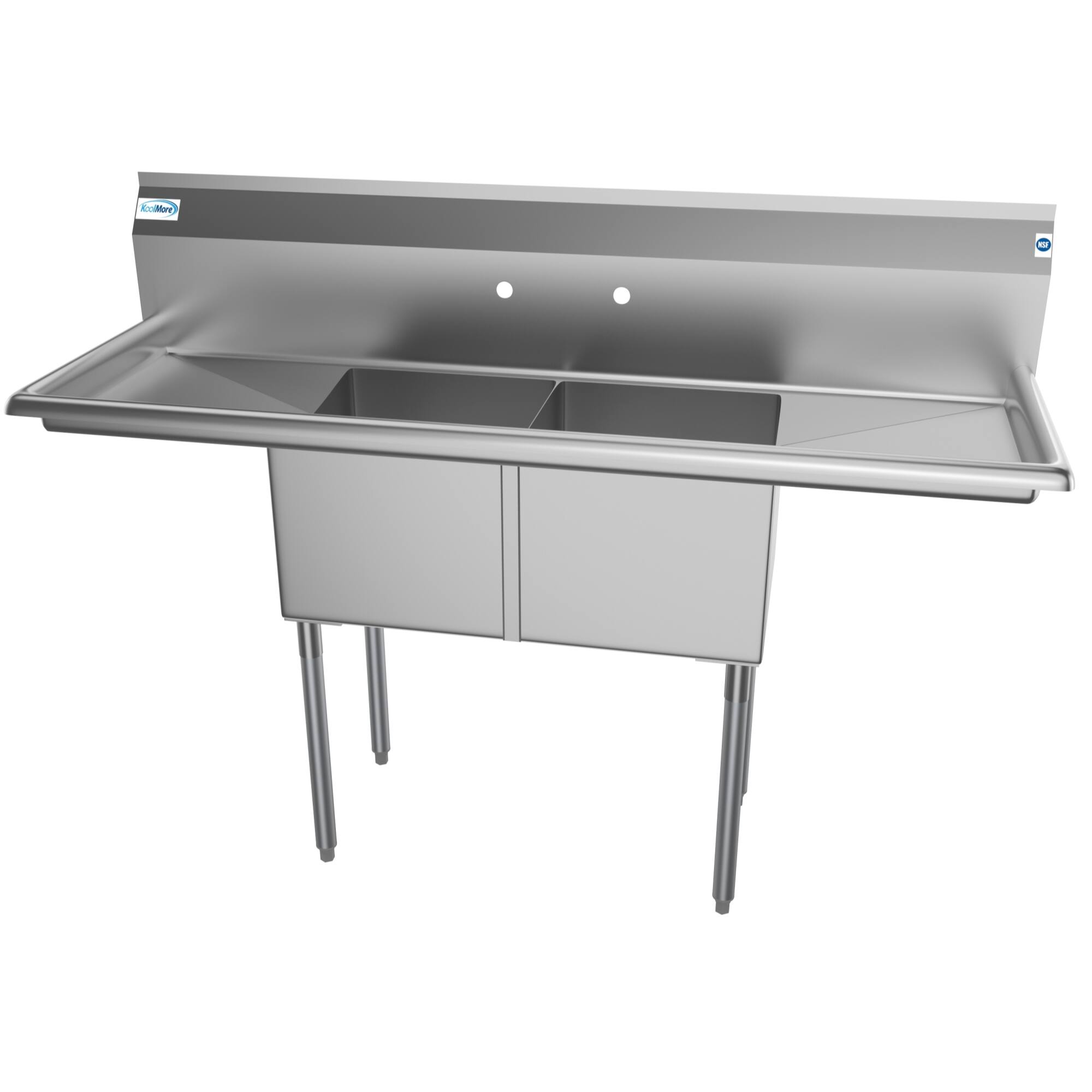 Back. Koolmore - 60 in. Two Compartment Stainless Steel  Sink with 2 Drainboards, Bowl Size 15"x 15"x 12" SB151512-15B3. - Stainless Steel.