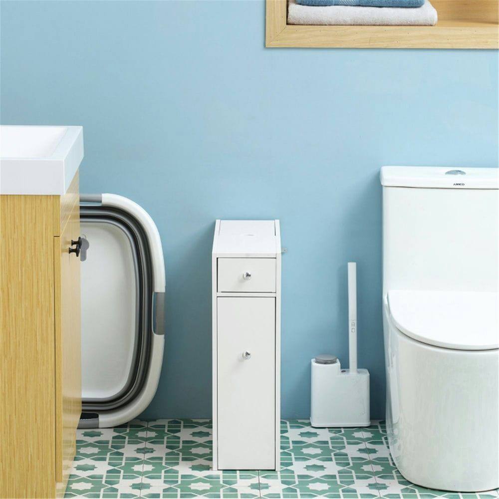 Alt View 2. Kadyn - Paper Cabinet, Side Table, Bathroom Corner Cabinet, Narrow Storage Unit - White.