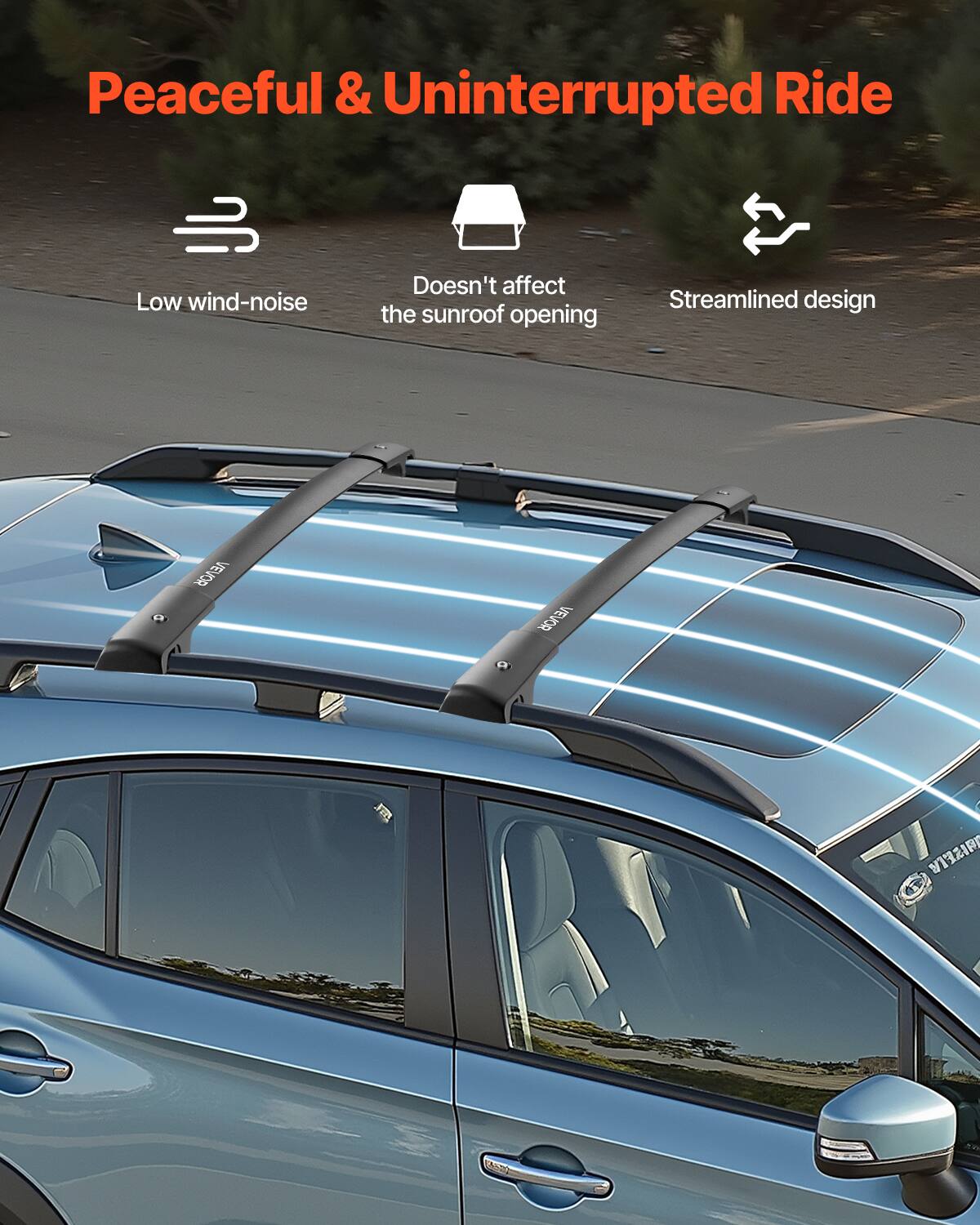 Peaceful & Uninterrupted Ride, Low wind-noise, Doesn't affect the sunroof opening, Streamlined design, VEVOR, VEVOR, IELR, OT