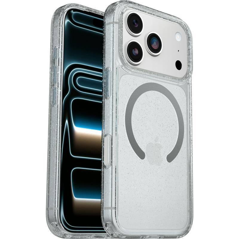 Alt View 5. OtterBox - OtterBox iPhone 17 Pro (Only) Bundle: Symmetry Series+ Case & Screen Protector - Snaps to MagSafe - Ultra-Sleek - Stardust (Clear/Glitter).